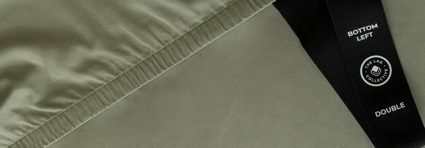 Close-up of a textured fabric surface with a label on the right corner.