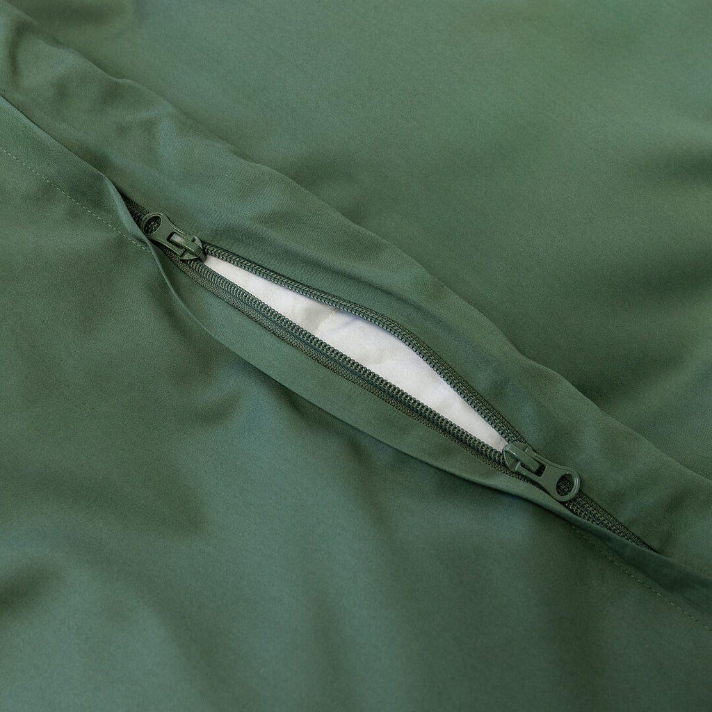 Close-up of a green fabric with a zipper,