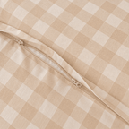 Close-up of the concealed zipper closure on the beige gingham quilt cover, highlighting the hidden zip design for a secure fit and clean finish.