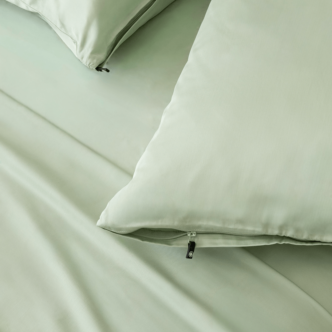 Detailed view of the pillowcase zipper closure, showcasing the concealed zip design for a secure fit and polished appearance.