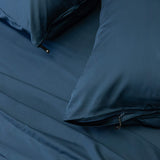 Pacific Blue Pillowcases close up with zip detail 