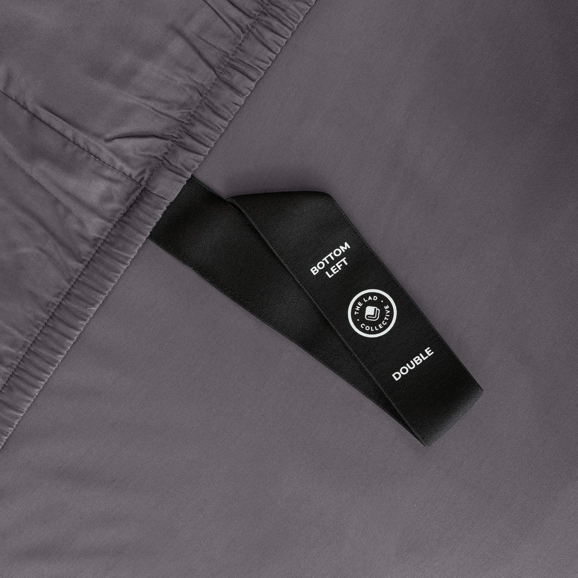 Close up of corner strap in Charcoal Tasman