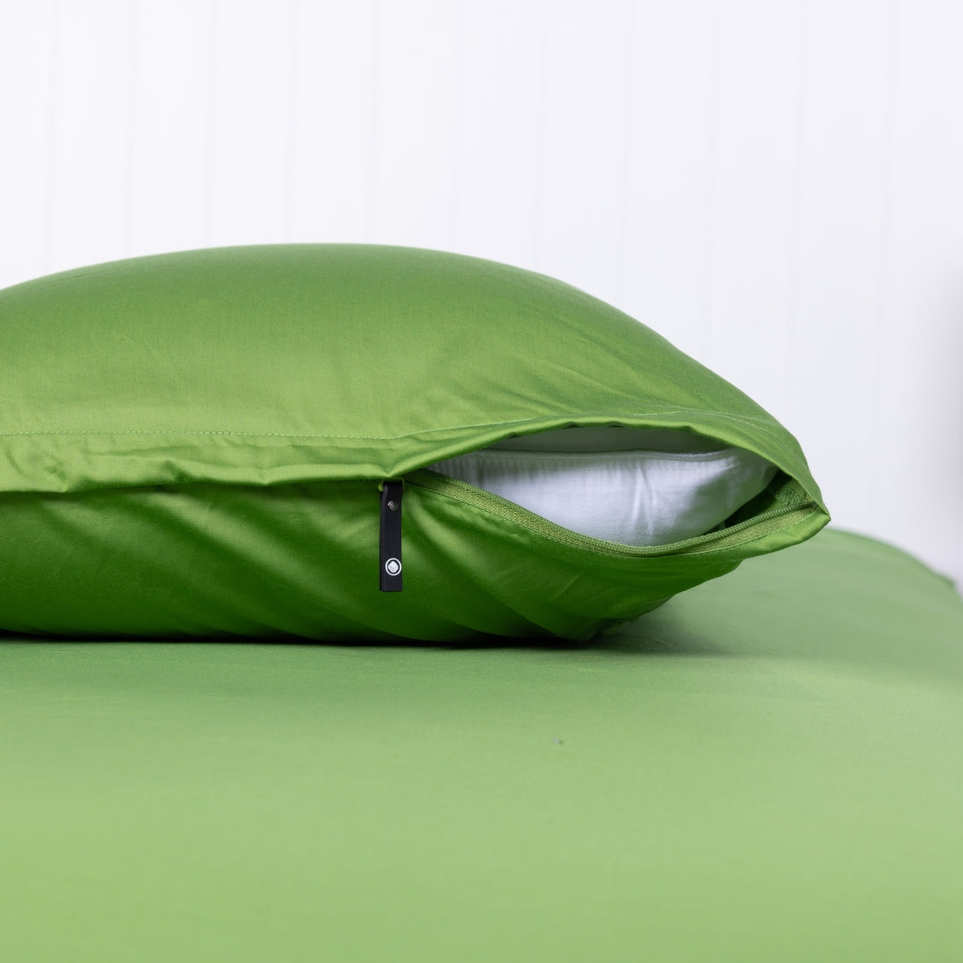 Single Palm Cove green pillowcase showing open invisible zip design.