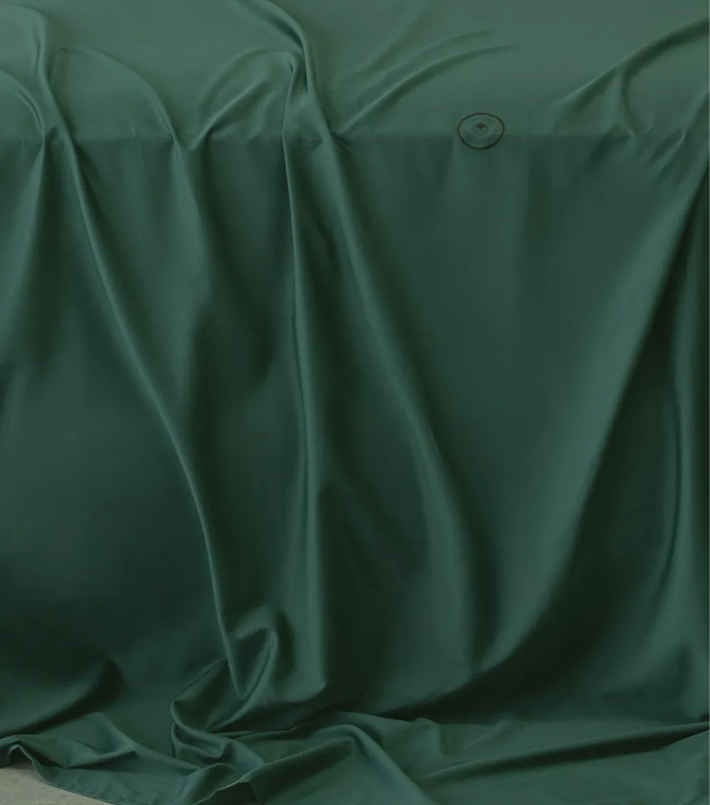 Close-up of a green fabric with a button detail